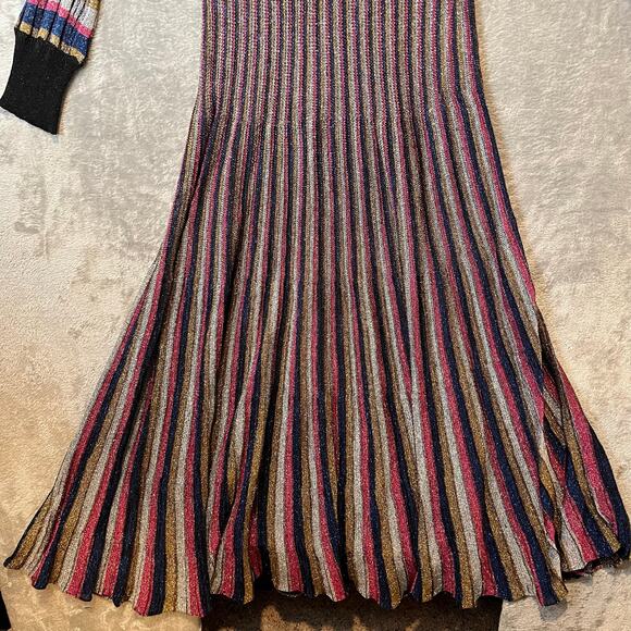 Happy Sheep Colorful Metallic Knit Fit & Flare Long Sleeve Midi Dress Sz Small - Picture 3 of 7